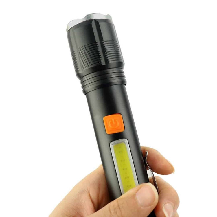 چراغ قوه UV زوم دار با چراغ بغل COB مدل XH-P50