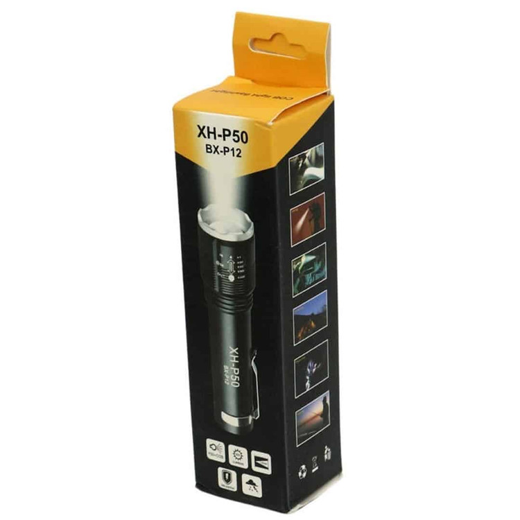 چراغ قوه UV زوم دار با چراغ بغل COB مدل XH-P50