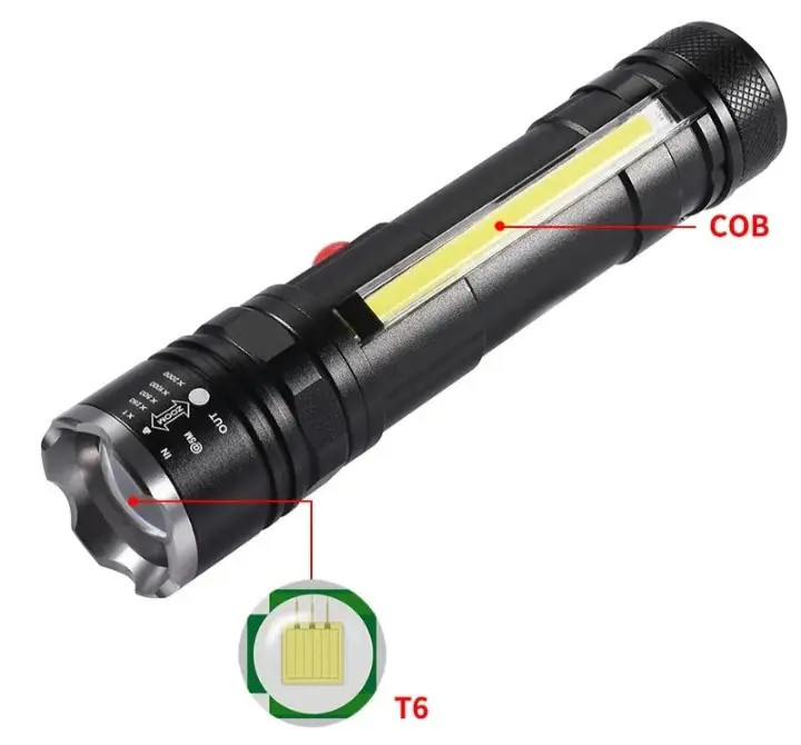 چراغ قوه LED COB T6-26 قابل شار 4 حالته