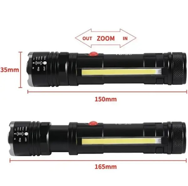 چراغ قوه LED COB T6-26 قابل شار 4 حالته